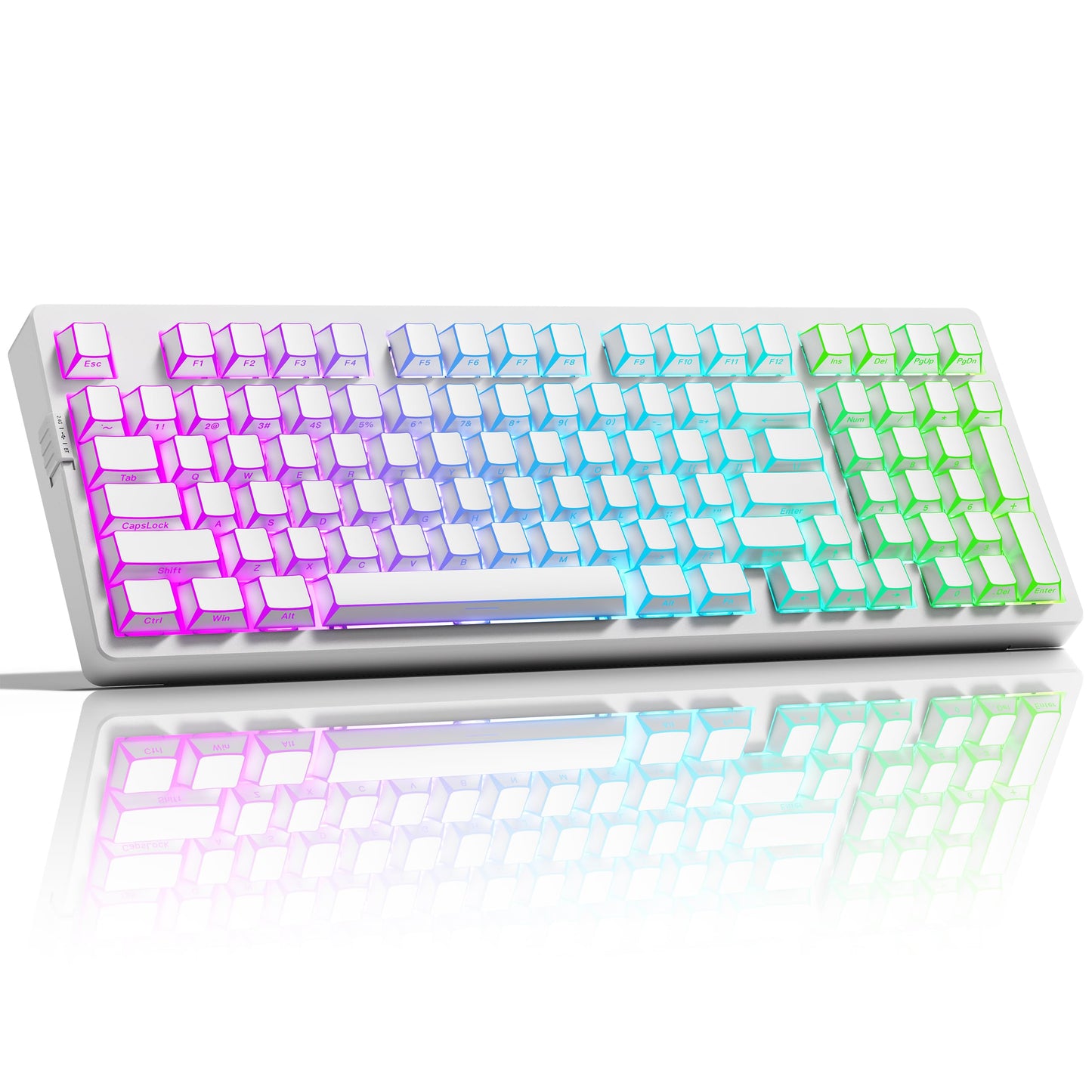 ZORNHER ZH980 Mechanical Keyboard Wireless 95% White Gaming Keyboard with Number Pad Creamy Keyboard Cool Five-Sided Lines & Keys Shine Though Keycaps Creamy Sounding Linear Switches