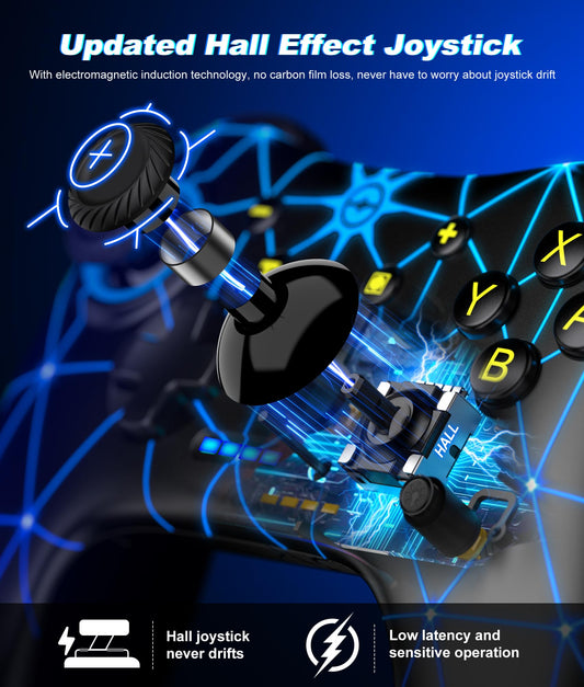 NealGamefy Wireless Switch Pro Controller - Compatible with Switch/Switch Lite/OLED - Turbo, 6-Axis Gyro, 4-Speed Vibration - Black-Rays