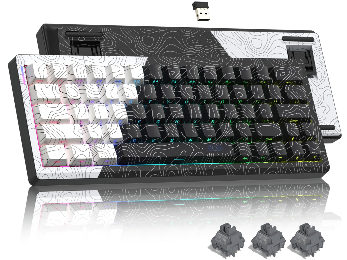 Womier Wireless Gaming Keyboard 60 Percent with QMK/VIA Topographic Creamy Mechanical Key Board RGB Custom Gasket Hot Swappable for Windows & Mac-POM Linear Switch (Q61)