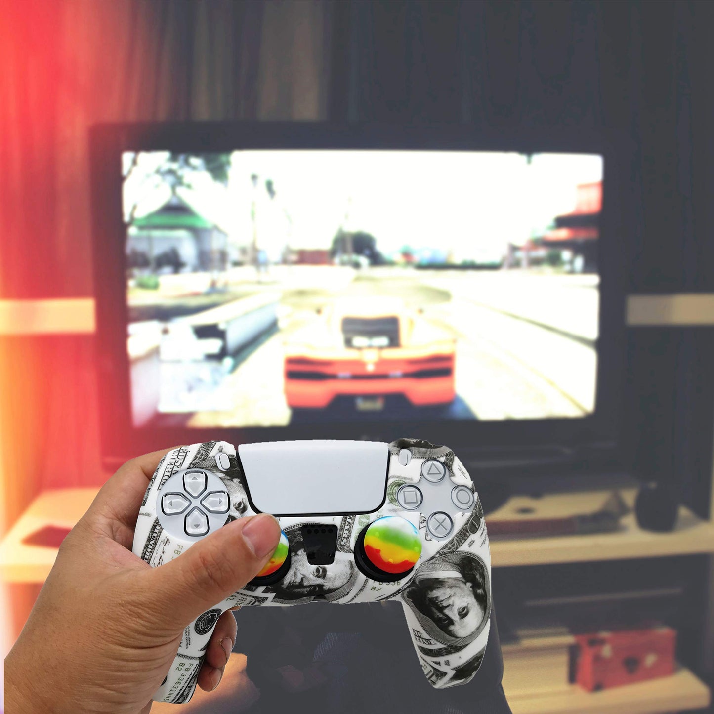 Asokex PS5 Controller Grip Skin - Silicone Anti-Slip Case Cover with 4 Thumb Caps, Model ps5-10cap-00011, Color: 4caps dollers