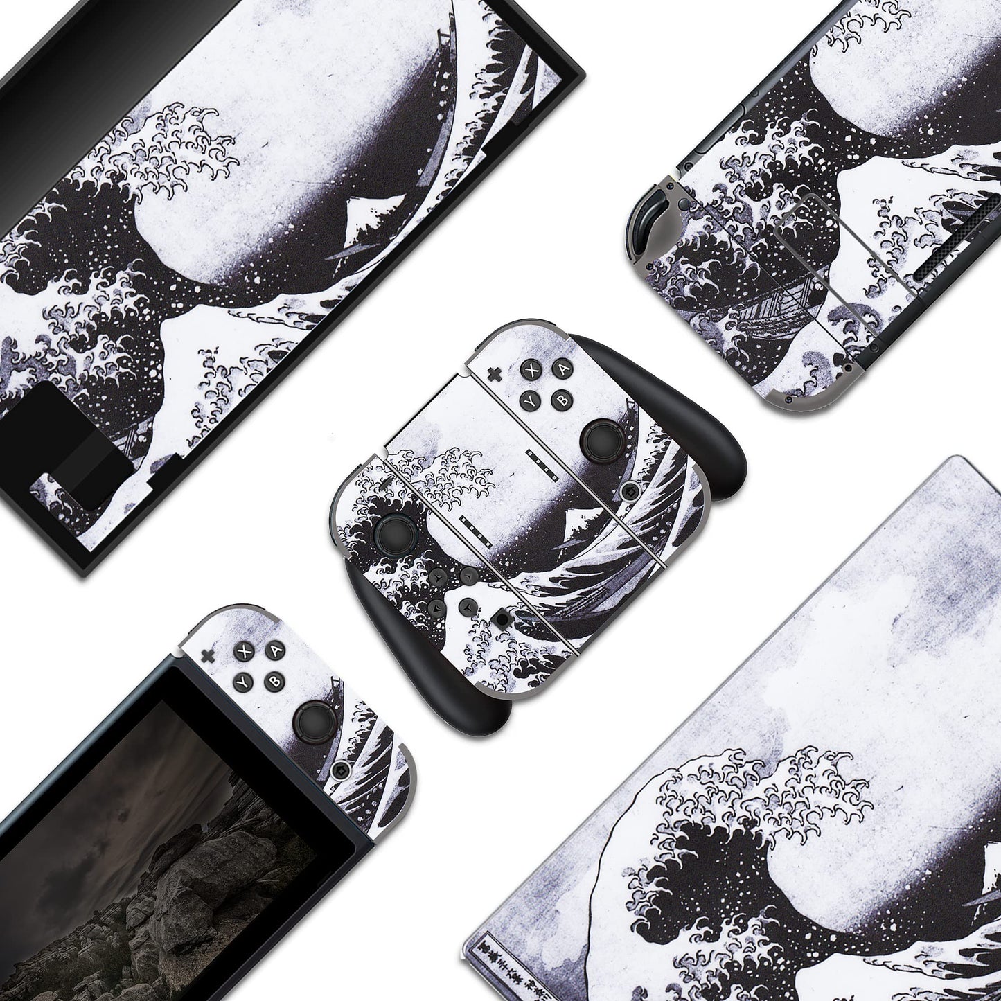 BelugaDesign Wave Switch Skin - Cool Vinyl Decal for Nintendo Switch Standard, Gray - Japanese Ocean Painting Wrap