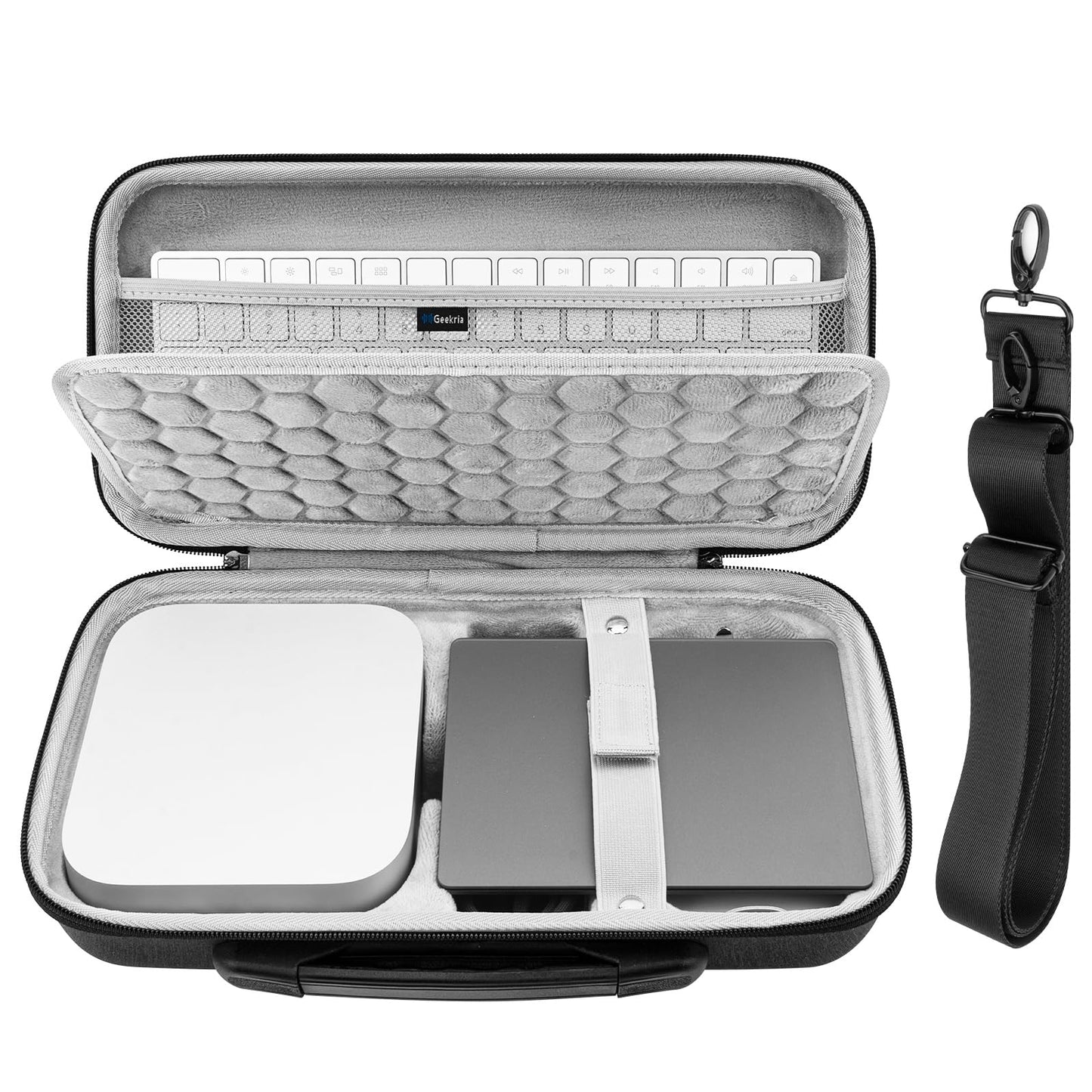Geekria Desktop Computer Hard Travel Case Compatible with Apple 2024 Mac mini M4 / Mini M4 Pro Fit for Magic Keyboard Mouse Trackpad and Accessories (Dark Gray)