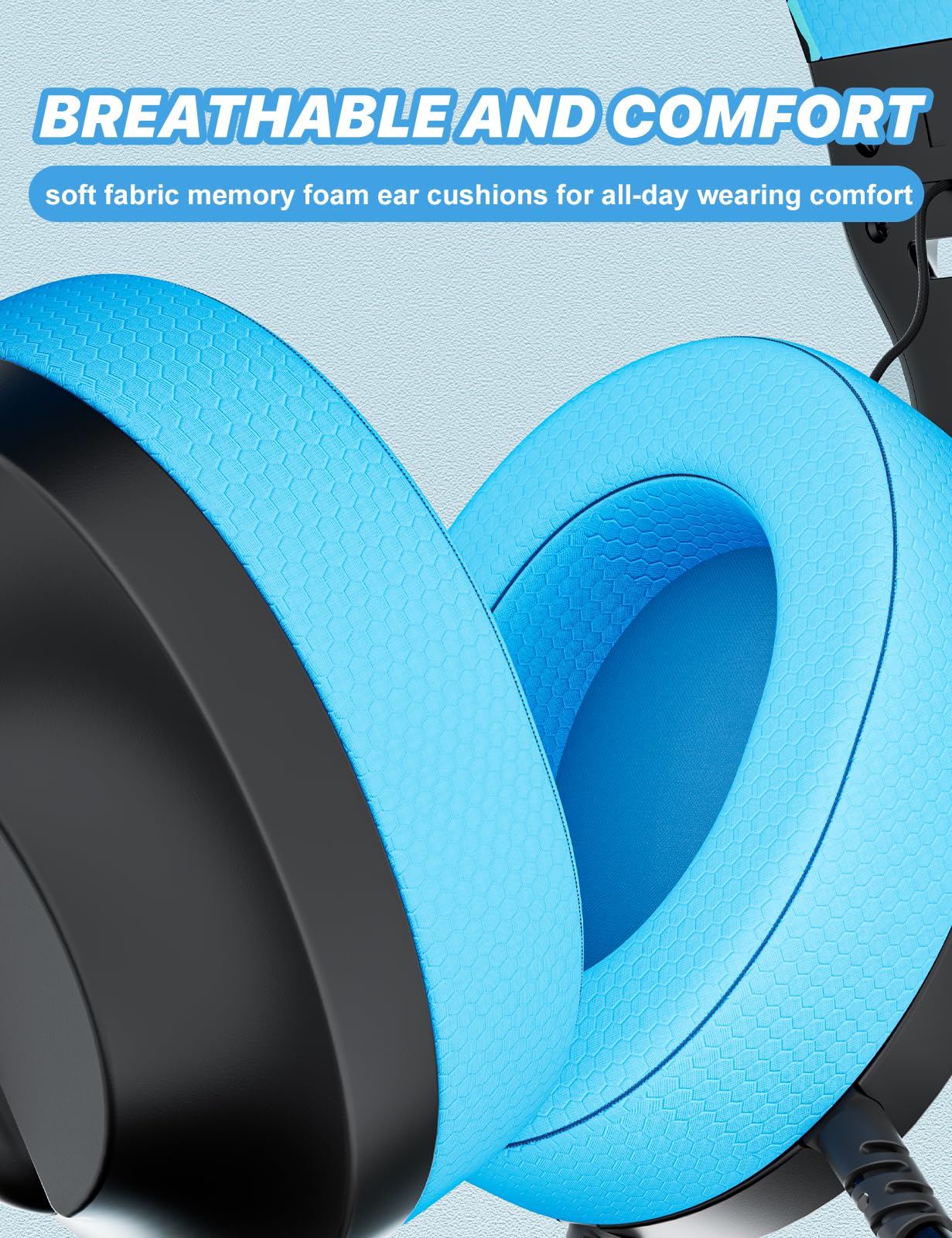 WIRWTRU S30 Gaming Headset - Wired, Noise Cancelling Mic, Lightweight 198g, Soft Earmuffs, Blue - Compatible with Xbox, PS5, PC