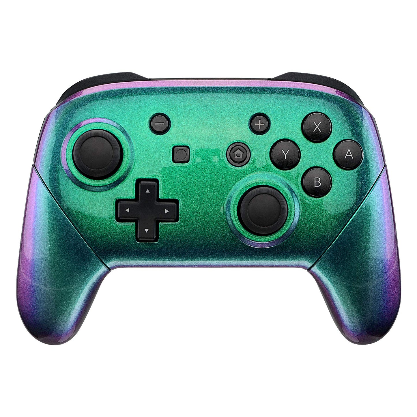 eXtremeRate Chameleon Faceplate Backplate Handles for Nintendo Switch Pro Controller, Green Purple DIY Replacement Grip Housing