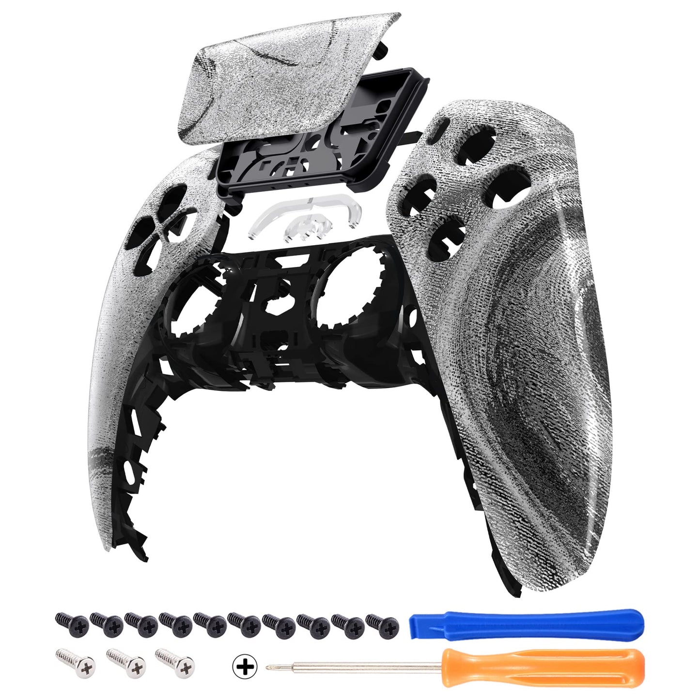 eXtremeRate Silver Wave Touchpad Front Top Shell Compatible with ps5 Controller BDM-010 020 030 040 050 DIY Replacement Shell Custom Touch Pad Cover Compatible with ps5 Controller