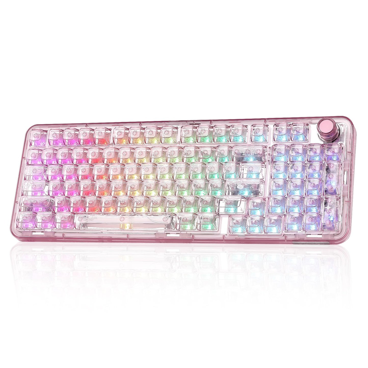 YUNZII X98 QMK/VIA Wireless Mechanical Gaming Keyboard with Knob Tri-Mode BT5.0/USB-C/2.4GHz Hot Swappable Keyboard Pre-lubed Switches Gasket Mount RGB Backlit for Wins/Mac (Pink Snow Switch)