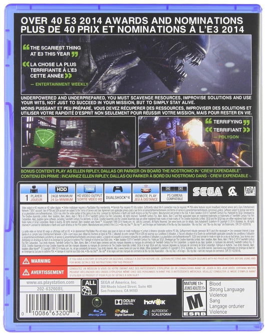 PS4 Alien: Isolation Video Game - Model 87312 for PlayStation 4