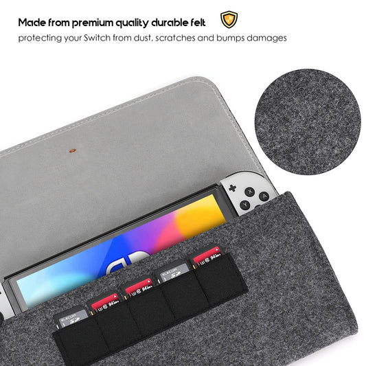 ProCase Carrying Case for Nintendo Switch OLED & Switch 2017 - Ultra Slim Felt Pouch, Grey with 5 Game Cartridges Holders