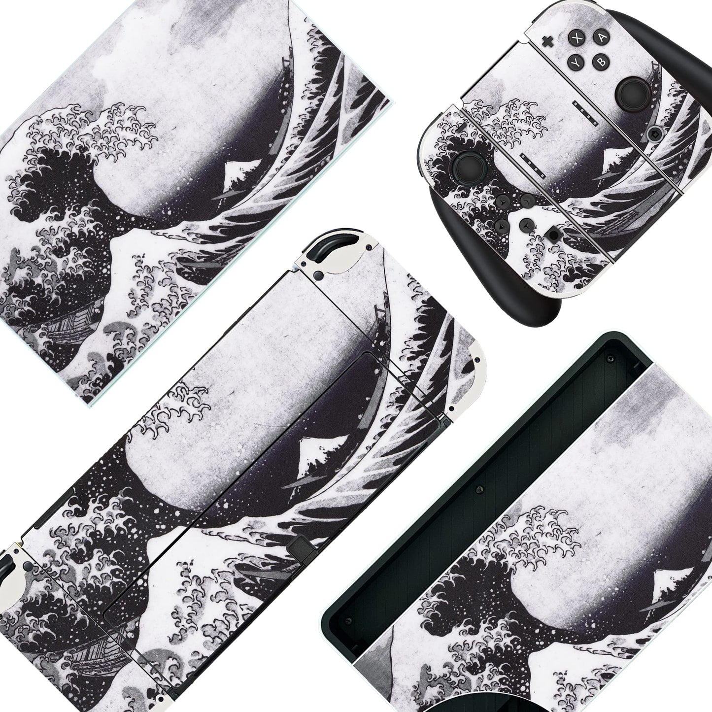 BelugaDesign Wave Switch Skin | Japanese Ocean Wave Vinyl Decal Wrap | Cute Cutecore Kawaii Anime-Inspired Design | Protective & Stylish Cover | Compatible with Nintendo Switch (Switch OLED Gray)