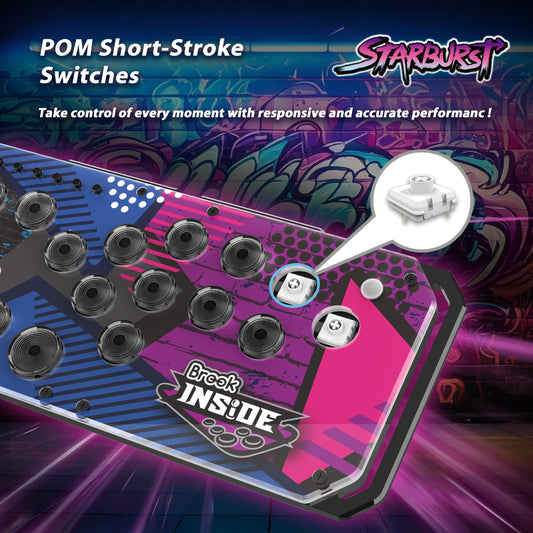 Brook Fighter Starburst Arcade Controller - Hot-Swappable, RGB Lighting, Adjustable Angles, PS5/PS4/Xbox/PC, Black, Model ZPP006H