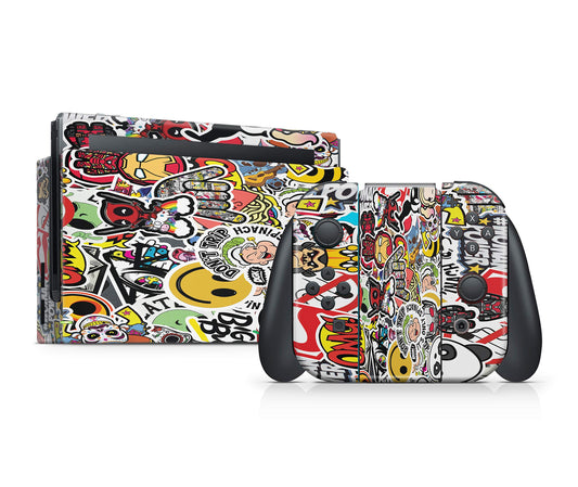 giZmoZ n gadgetZ STICKERBOMB Skin Decal for Nintendo Switch + 1 Controller, Vinyl Sticker, Model GNG-Switch-BOMB-SKINS