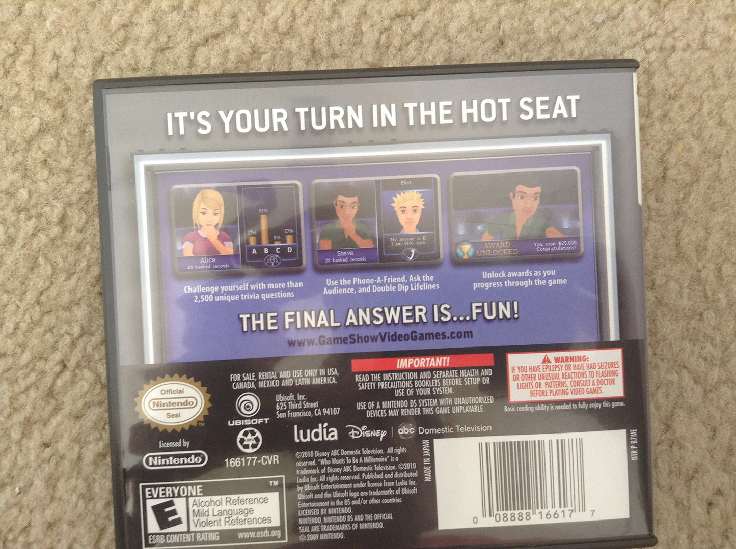 Ubisoft Who Wants to be a Millionaire? - Nintendo DS Game, Model 16617