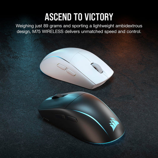 Corsair M75 Wireless RGB Gaming Mouse - 26,000 DPI, Swappable Side Buttons, Lightweight, White, iCUE Compatible, Model CH-931D011-NA