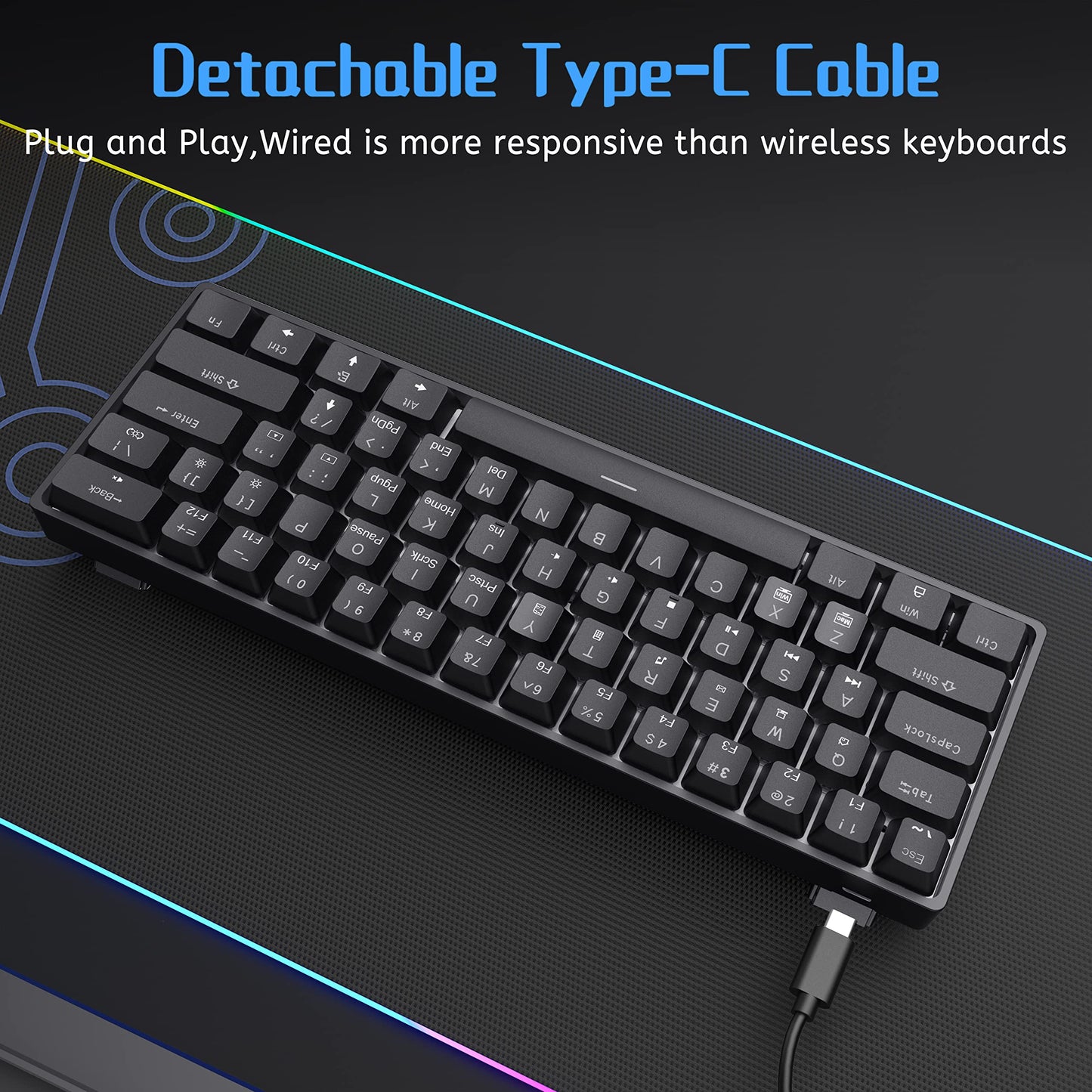 DIERYA DK61se 60% Mechanical Keyboard, Wired Gaming Keyboard, Blue Switches, LED Backlit, Compact Mini Office Keyboard, Black