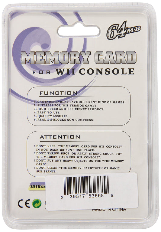 Gen Memory Card for Wii Console - 64 MB (1019 Blocks) - White, Model 666486600105