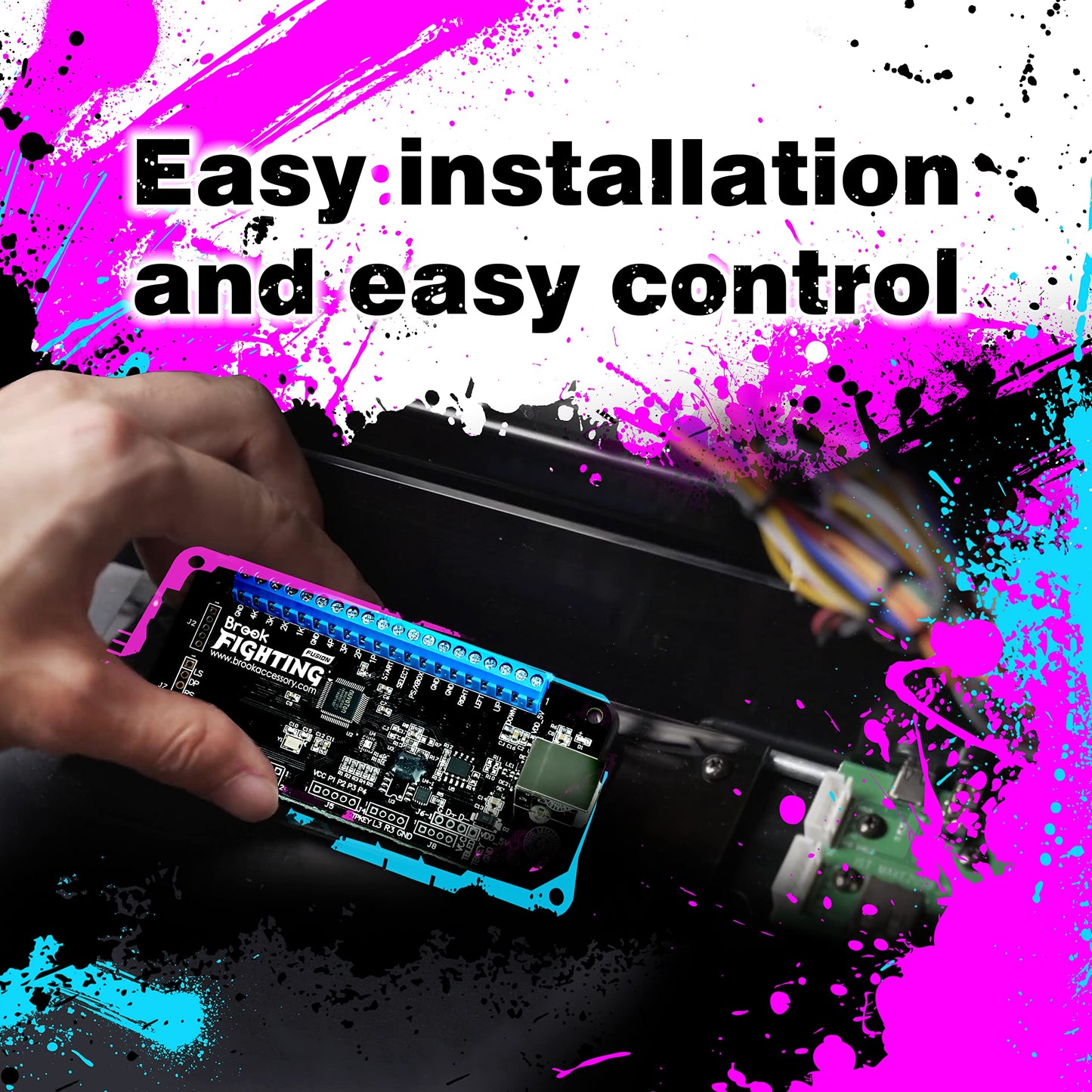 Brook Universal Fighting Board Fusion - Pre-installed Header, Black, Model MM00011034