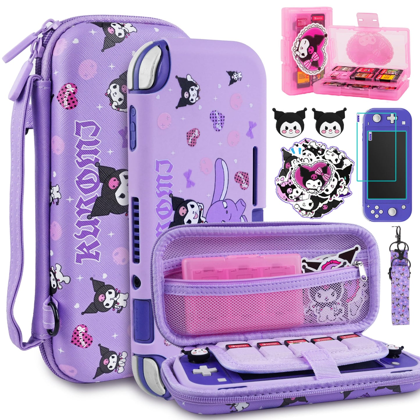TIKOdirect Carrying Case for Switch Lite Pretty Shockproof Portable Travel Bag with Soft Protective Case Screen Protectors Cute Thumb Grips Caps and Game Card Shell Purple