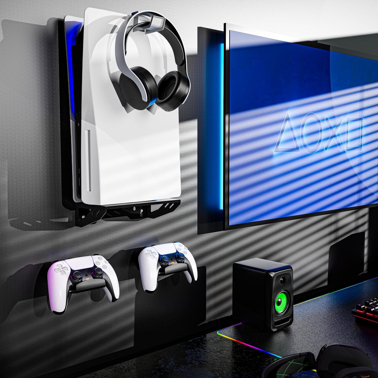 ADZ PS5 Wall Mount Kit - Slim, Disc & Digital Compatible - Black - Model ADZPS5-009 with Controller Holders