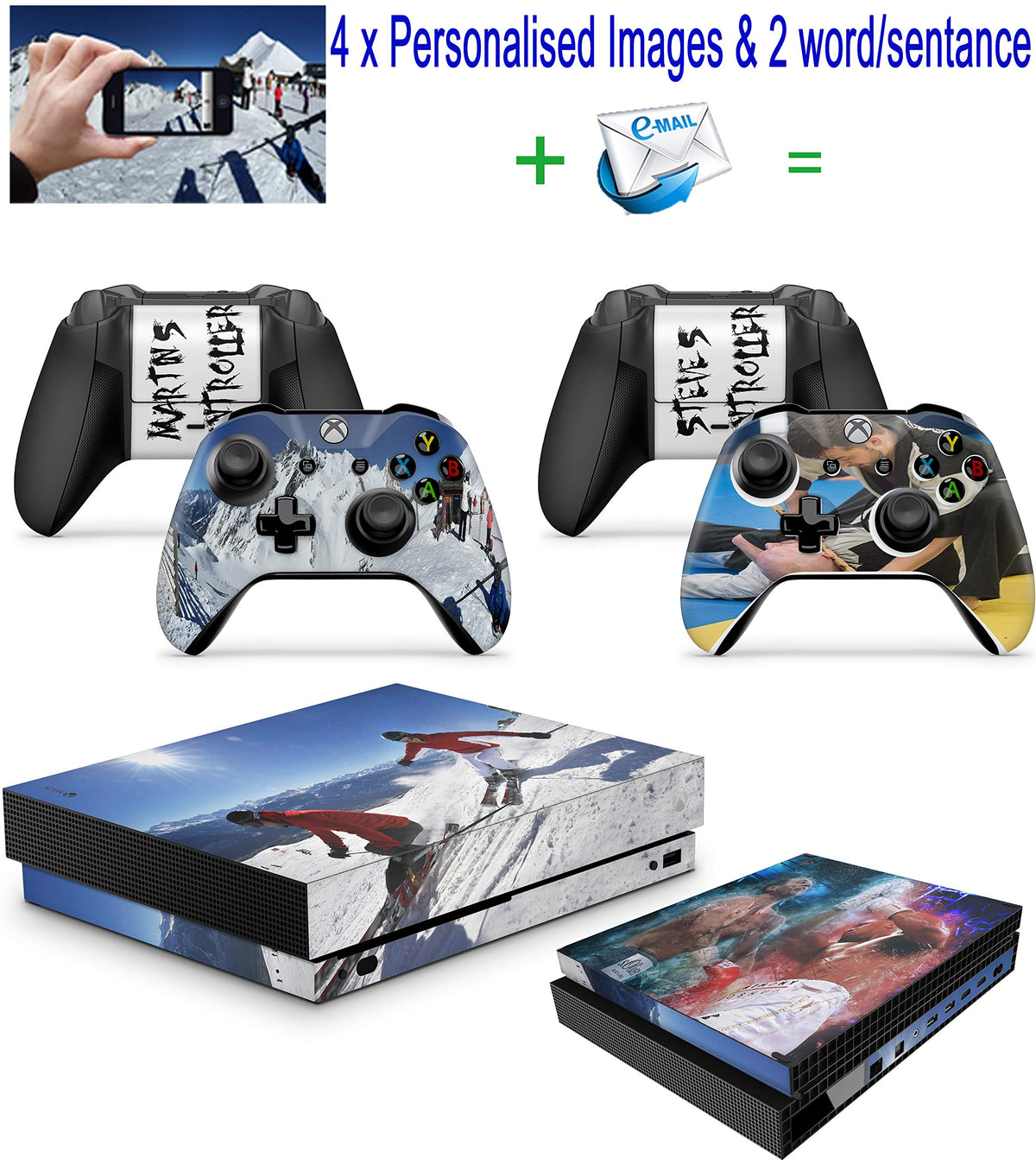Personalised Custom Skins for Xbox One X XBX Console Decal Vinal Sticker + 2 Controller Set