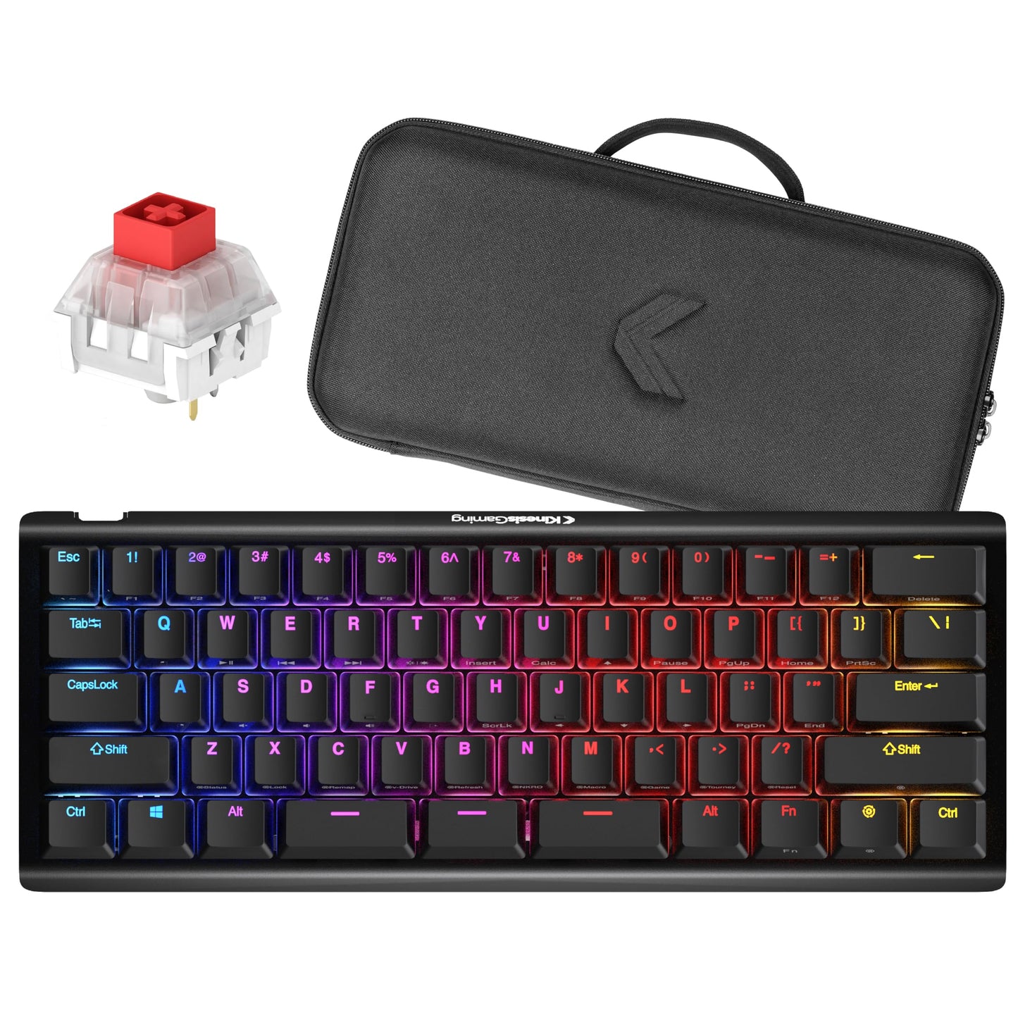 KINESIS Gaming TKO Mechanical Keyboard | Linear Red Switches | 60% Layout | Split Spacebar | Hotswap | PBT Keycaps | Aluminum Body | SF Shock special edition Tpartyl Case