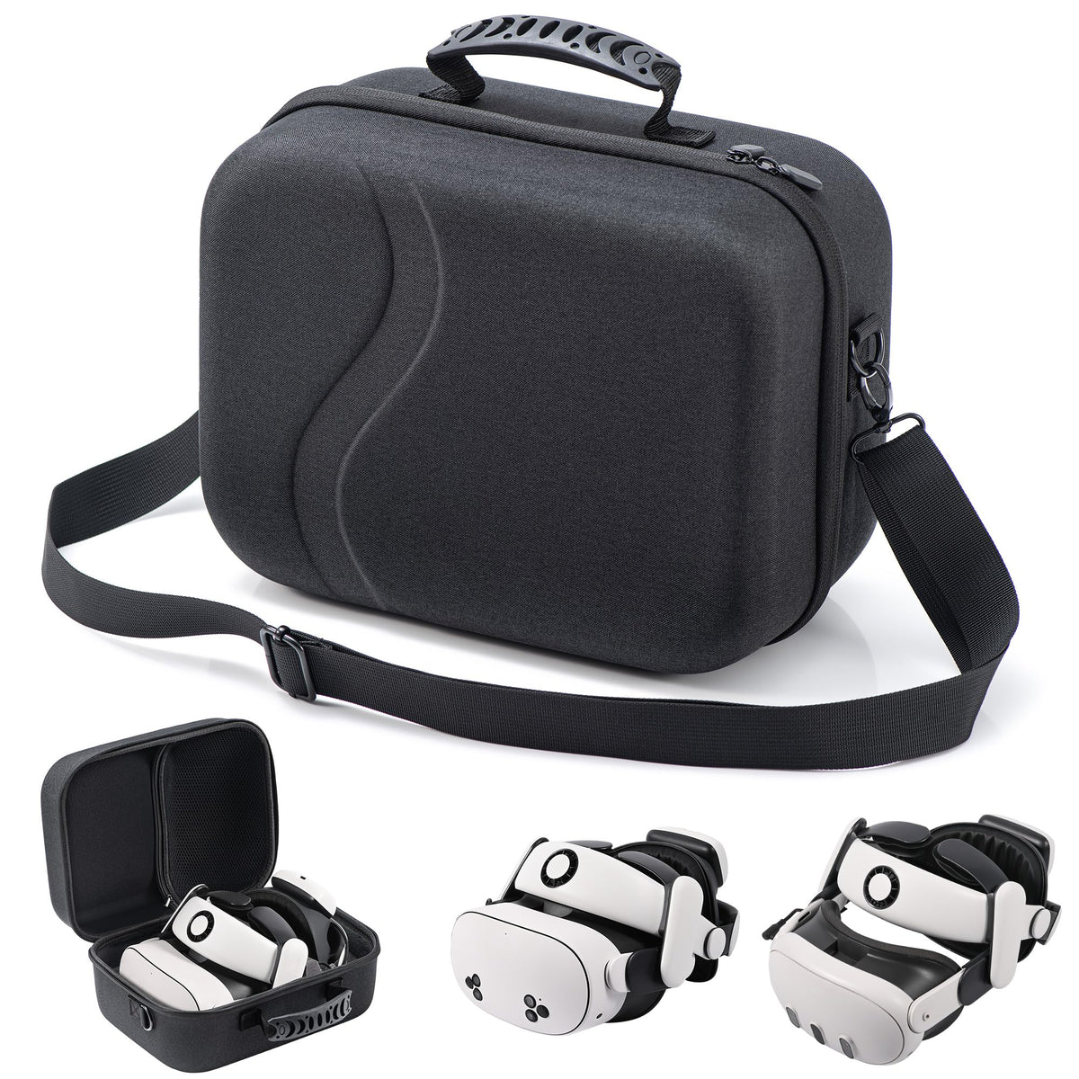 Large Carrying Case for Meta Quest 3S/3 Hard Tpartyl Case Compatible With BOBOVR S3 Pro/KIWI Design Battery Head Strap Controller and Accessory Portable Hard Shell Bag Black