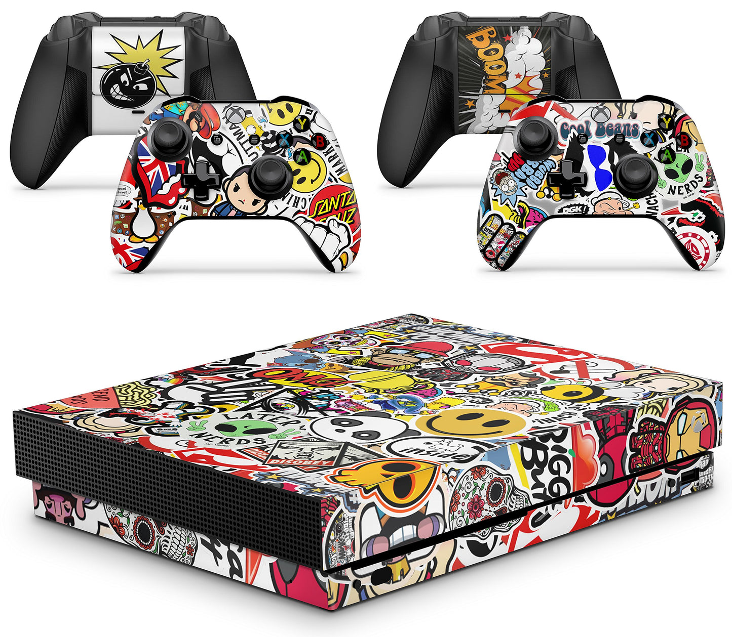 giZmoZ n gadgetZ STICKERBOMB Skins for Xbox ONE X XBX Console Decal Vinal Sticker + 2 Controller Set