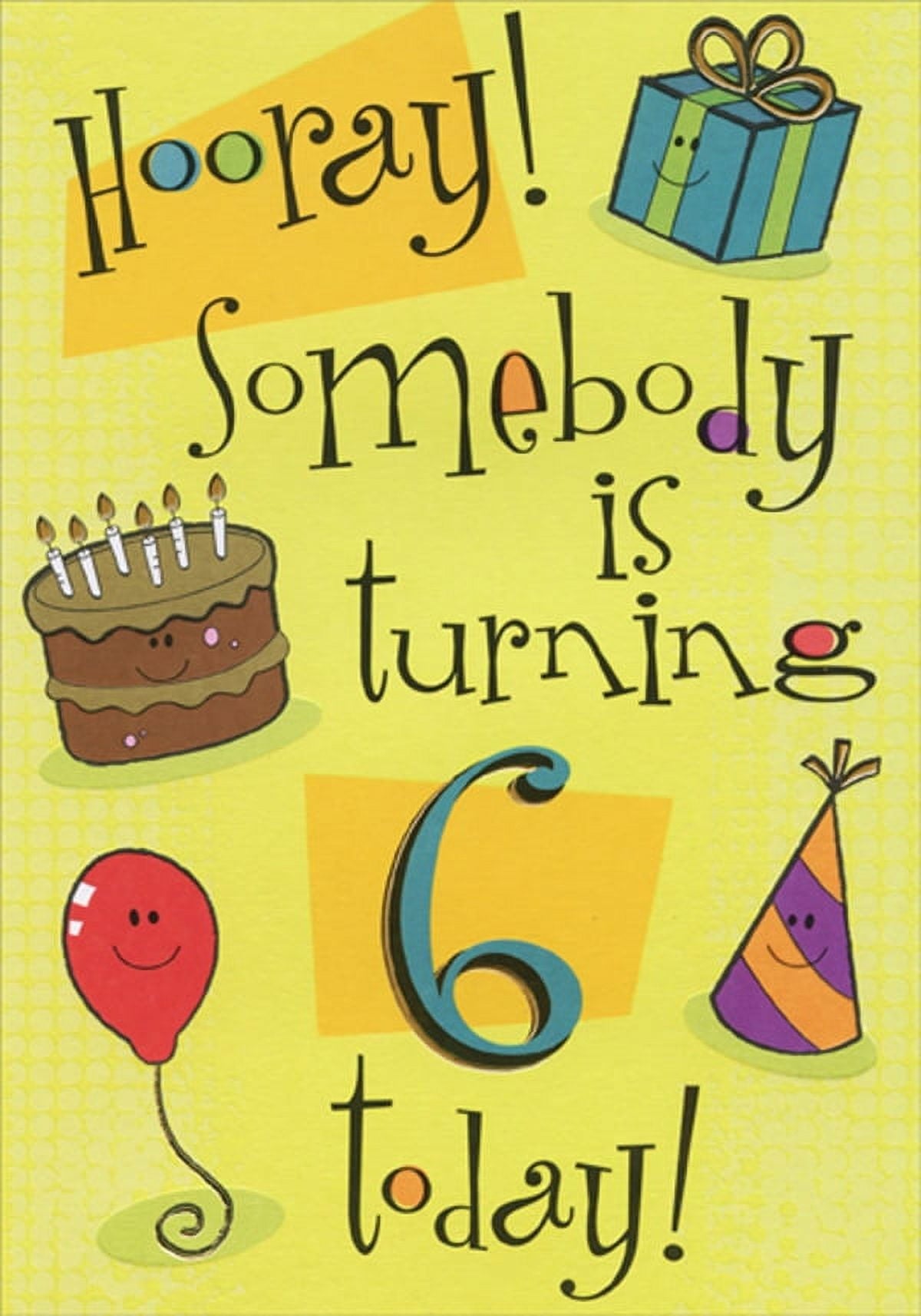 Designer Greetings Hooray Gift, Cake, Hat And Balloon Age 6 / 6Th Birthday Card