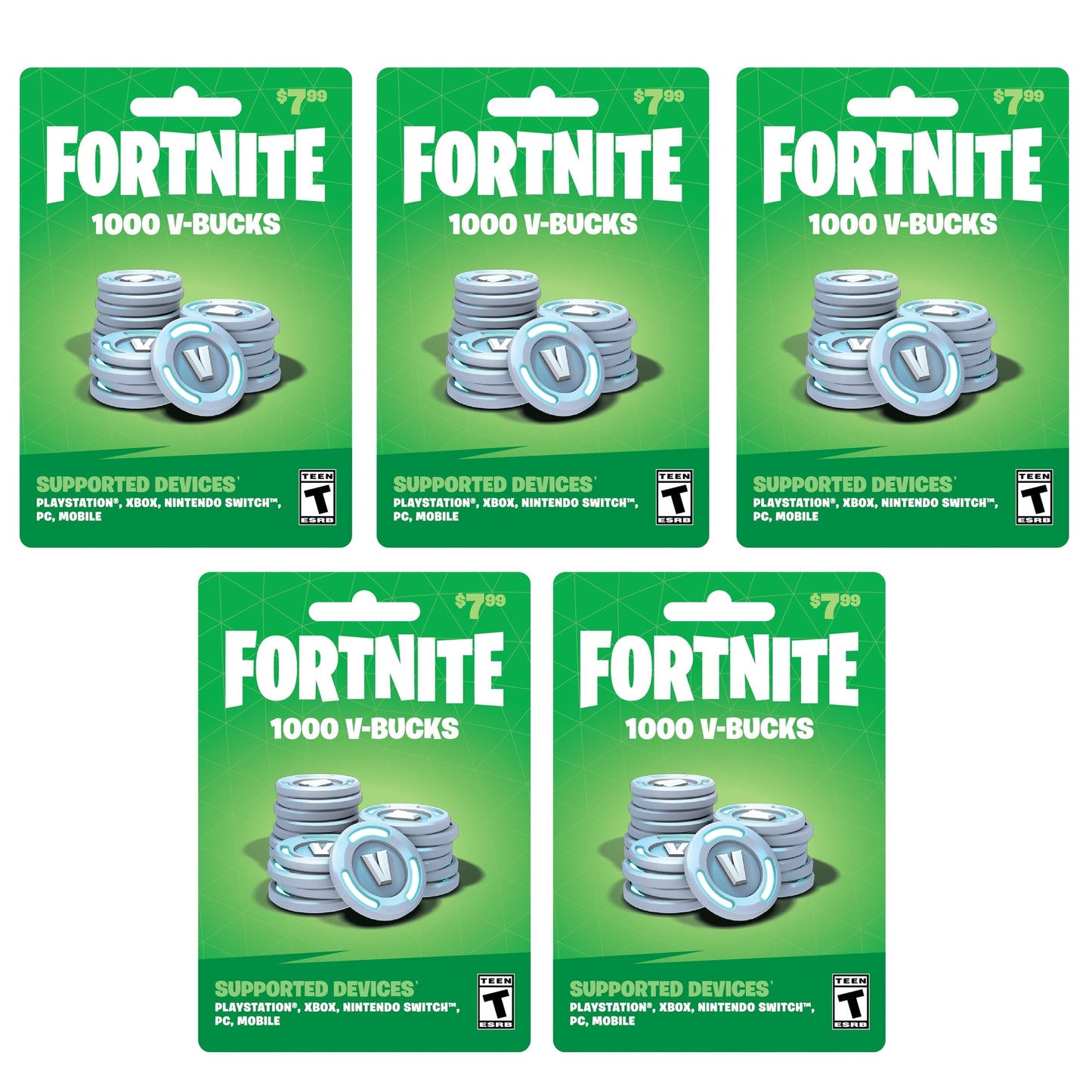 Fortnite 5,000 V-Bucks, (5 X $7.99 Cards) $39.95 Physical Cards, Gearbox