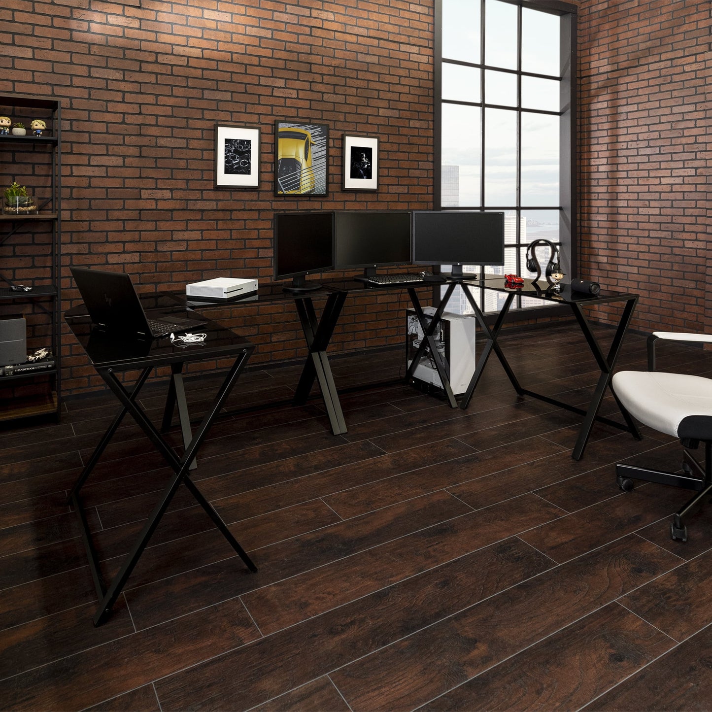 Manor Park Modern Gaming Corner Computer Desk, Set Of 2, Black