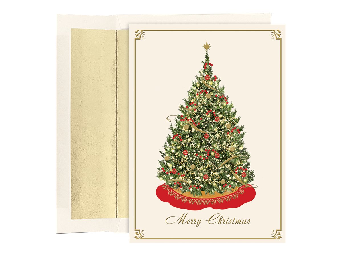 Masterpiece Studios Holiday Collection 15-Count Boxed Embossed Christmas Cards With Foil-Lined Envelopes, 7.8 X 5.6, Elegant Tre