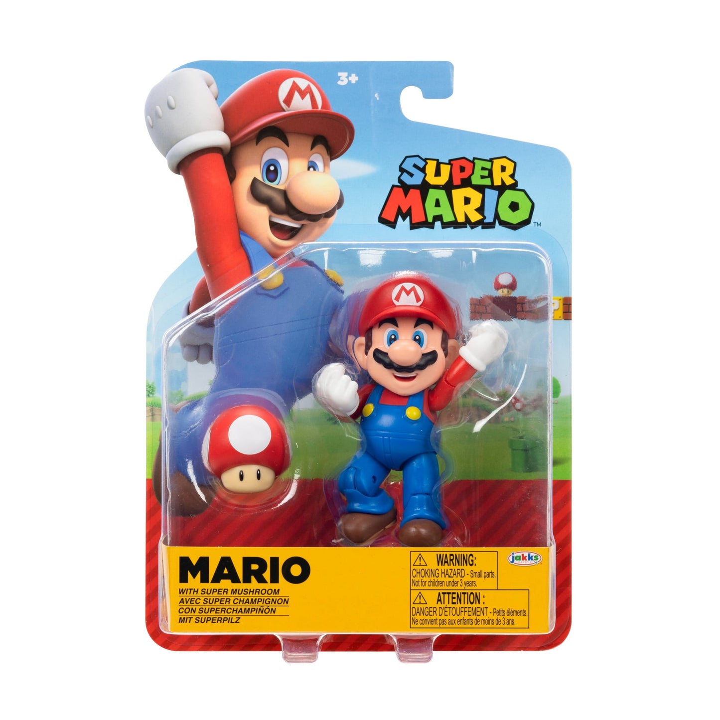 World Of Nintendo Super Mario 4 Inch Articulated Action Figure With Red Mushroom Power Up Accessory