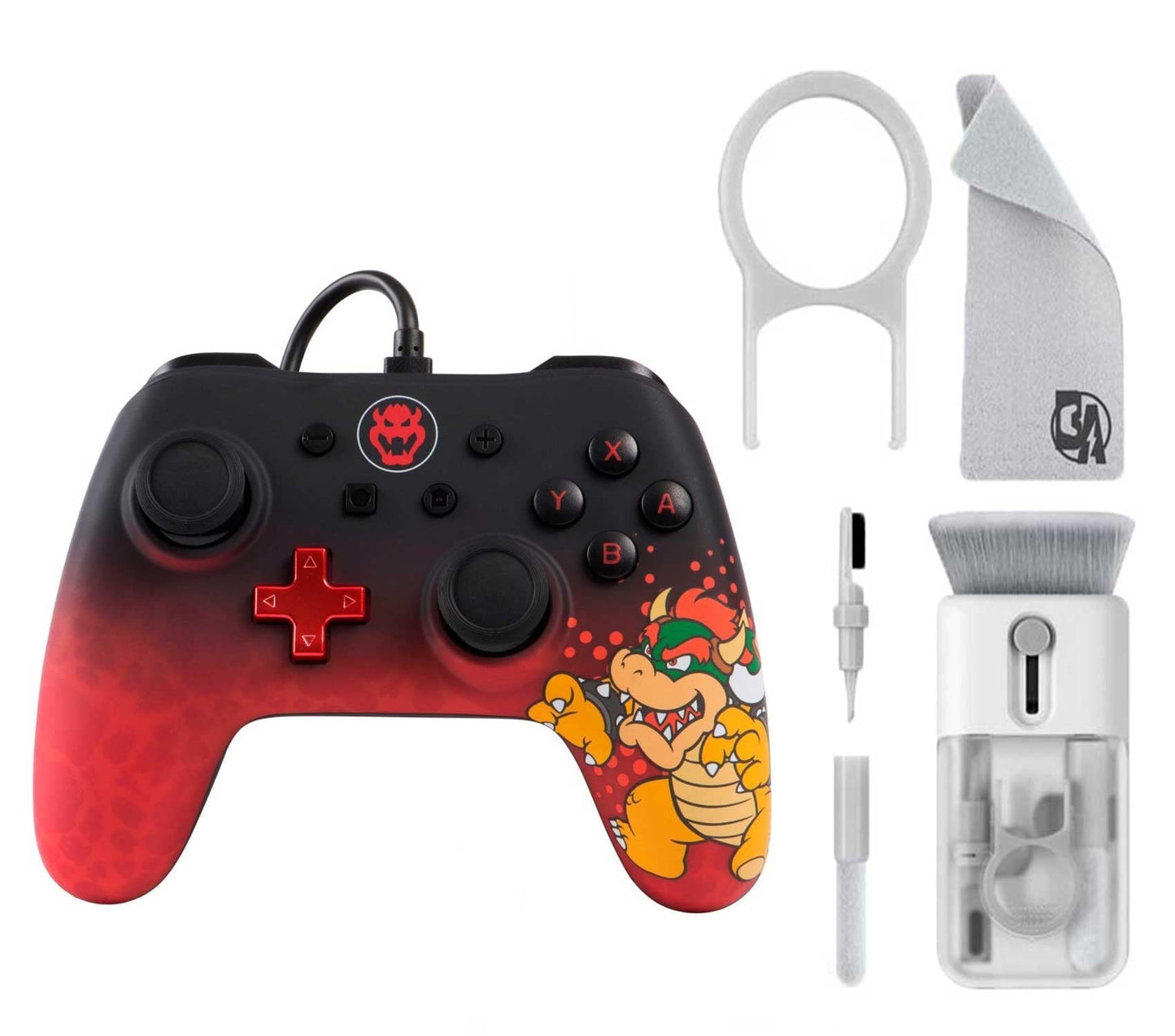 Restored Powera - Wired Controller For Nintendo Switch - Bowser With Cleaning Electric Kit Bolt Axtion Bundle (Refurbished)