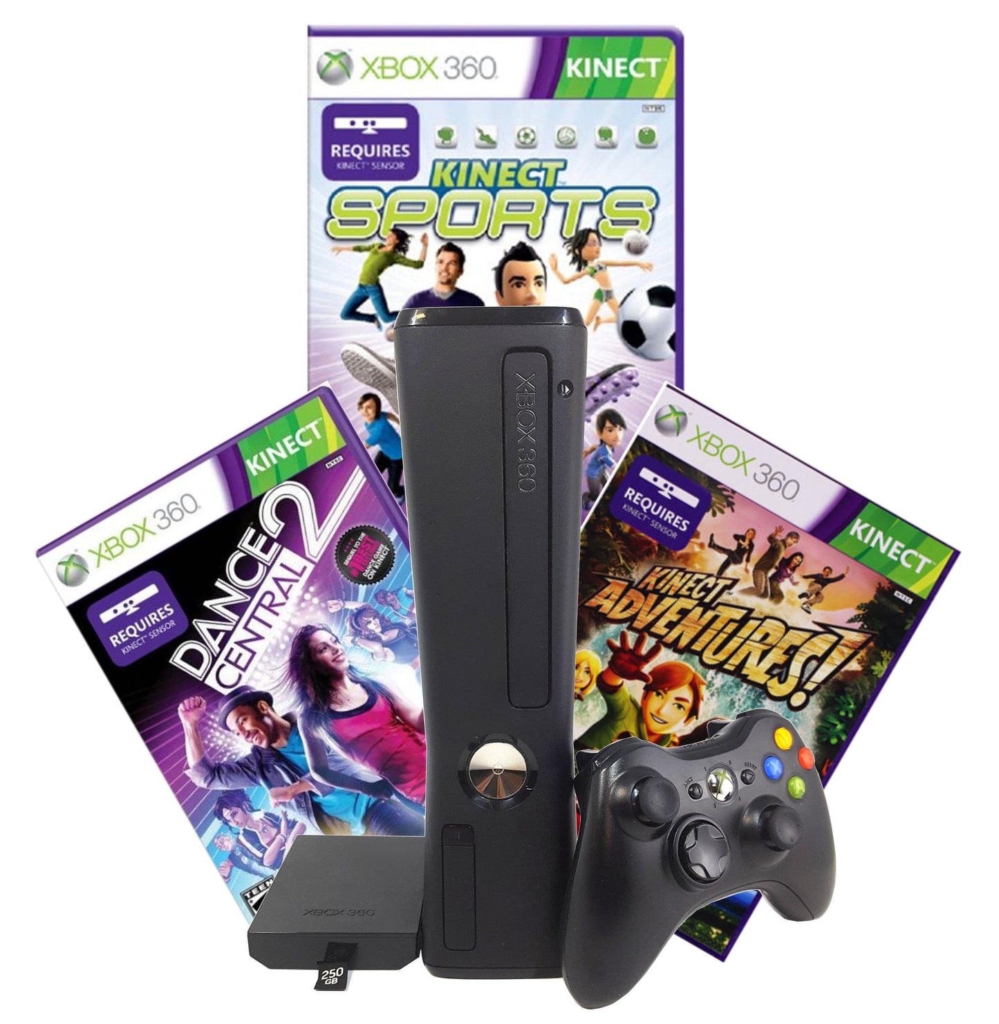 Restored Xbox 360 250Gb Console, Kinect Sensor, Games Sports, Adventures, Dance Central 2 (Refurbished)