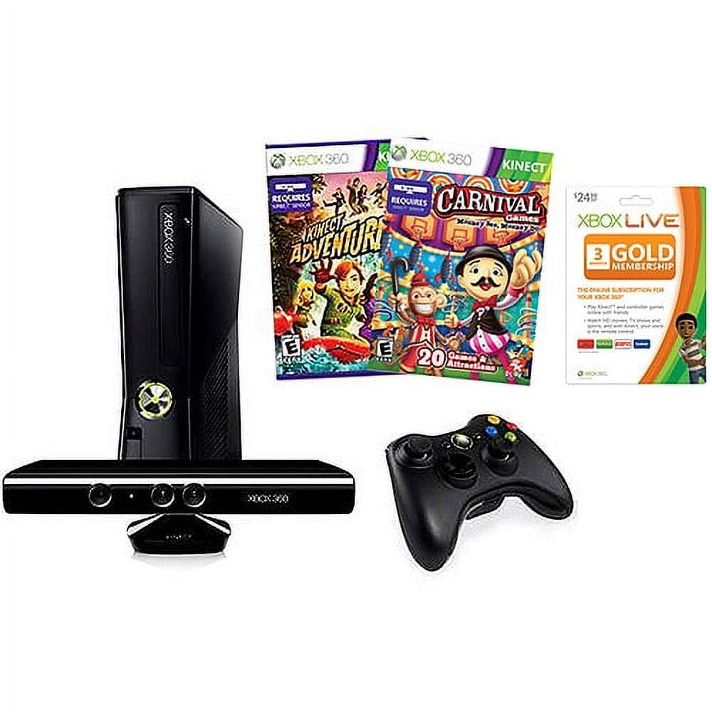 Pre-Owned Microsoft Xbox 360 - Holiday Bundle - Game Console - 250 Gb Hdd - Glossy Black - Kinect Adventures, Carnival Games: Mo