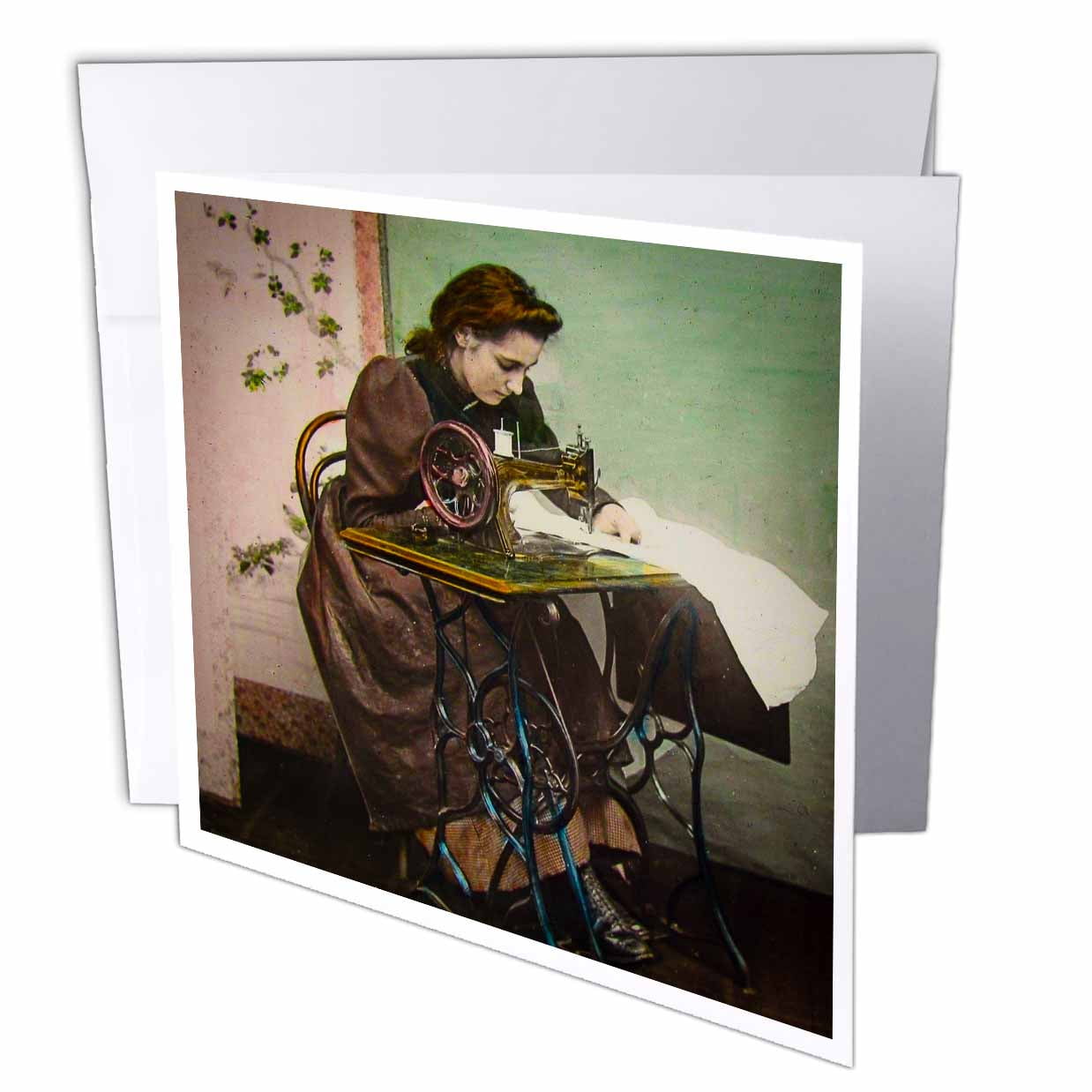 Vintage 1890S Woman Sewing Victorian Hand Tinted Photo 1 Greeting Card With Envelope Gc-301300-5