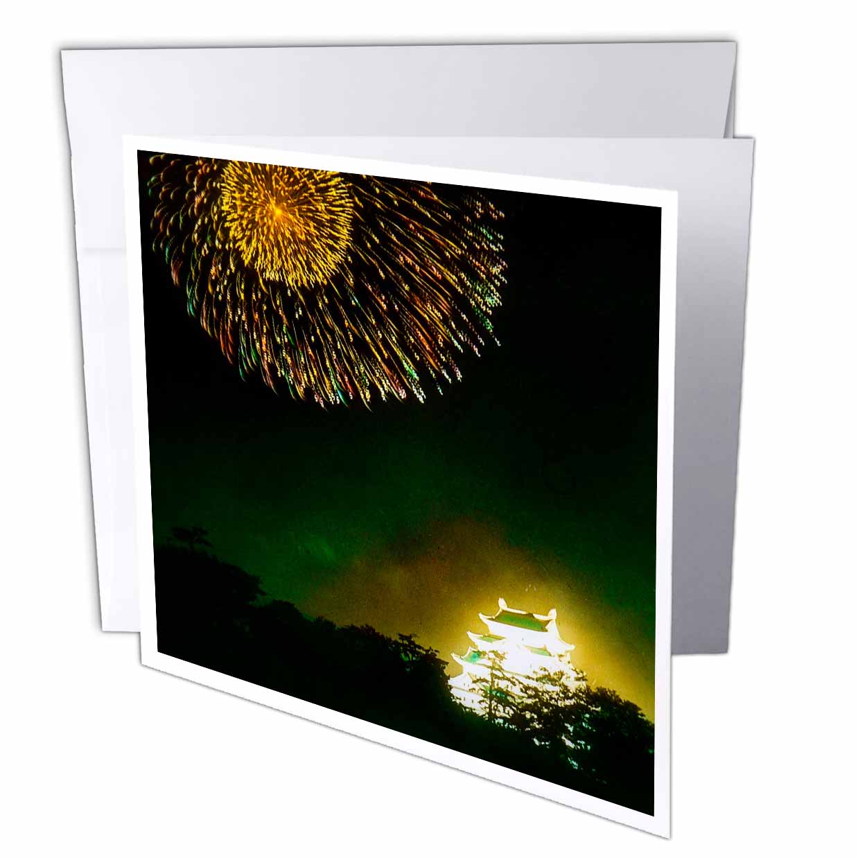 3Drose Vintage Japanese Fireworks Over Nagoya Castle Circa 1890S - Greeting Cards, 6 By 6-Inches, Set Of 6
