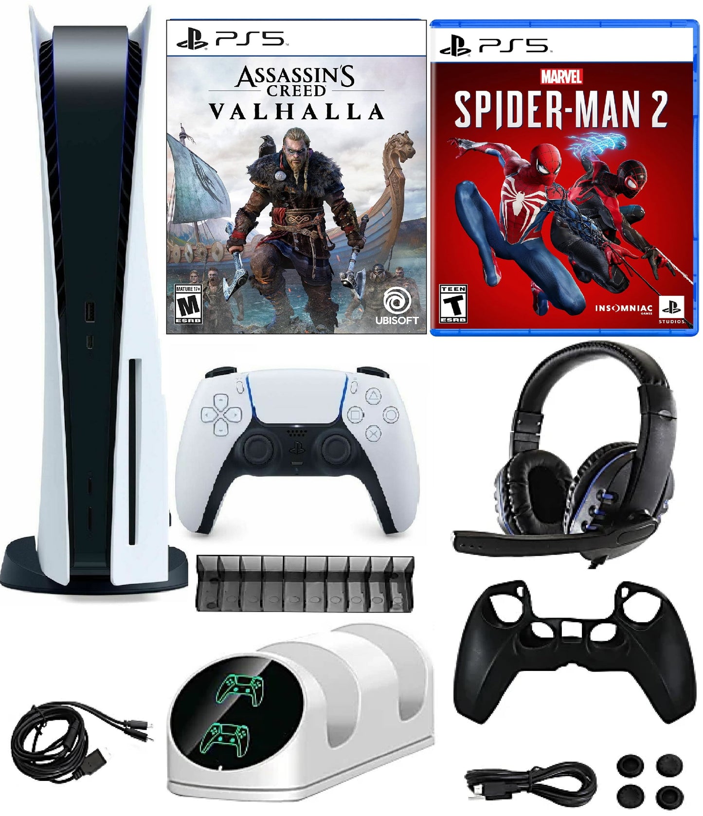 2023 Newest Playstation_Ps5 Gaming Console Disc Version Bundle With God Of War RagnarK / Assassin Creed Valhalla/ 10 In 1 Access