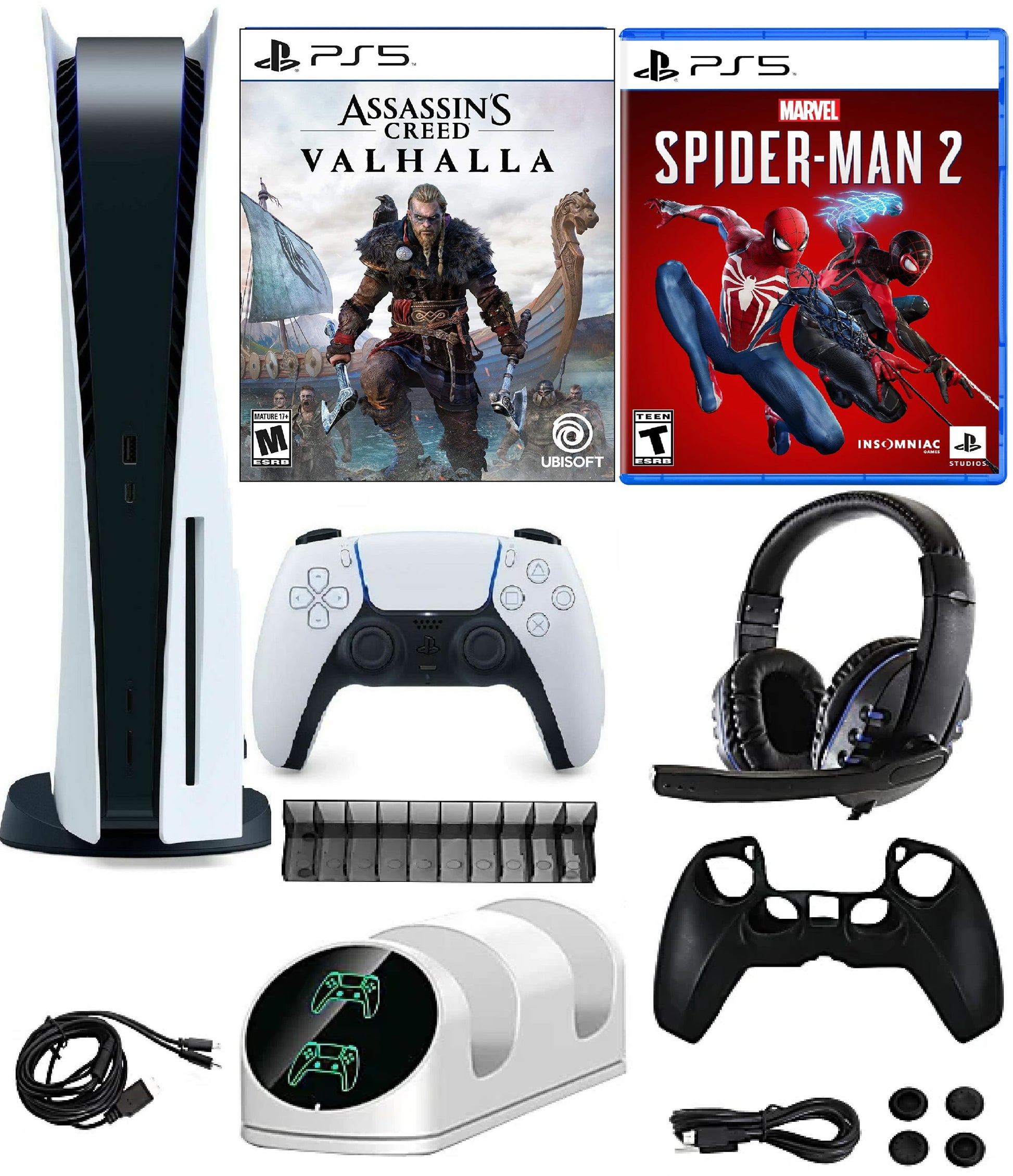 2023 Newest Playstation_Ps5 Gaming Console Disc Version Bundle With God Of War RagnarK / Assassin Creed Valhalla/ 10 In 1 Access