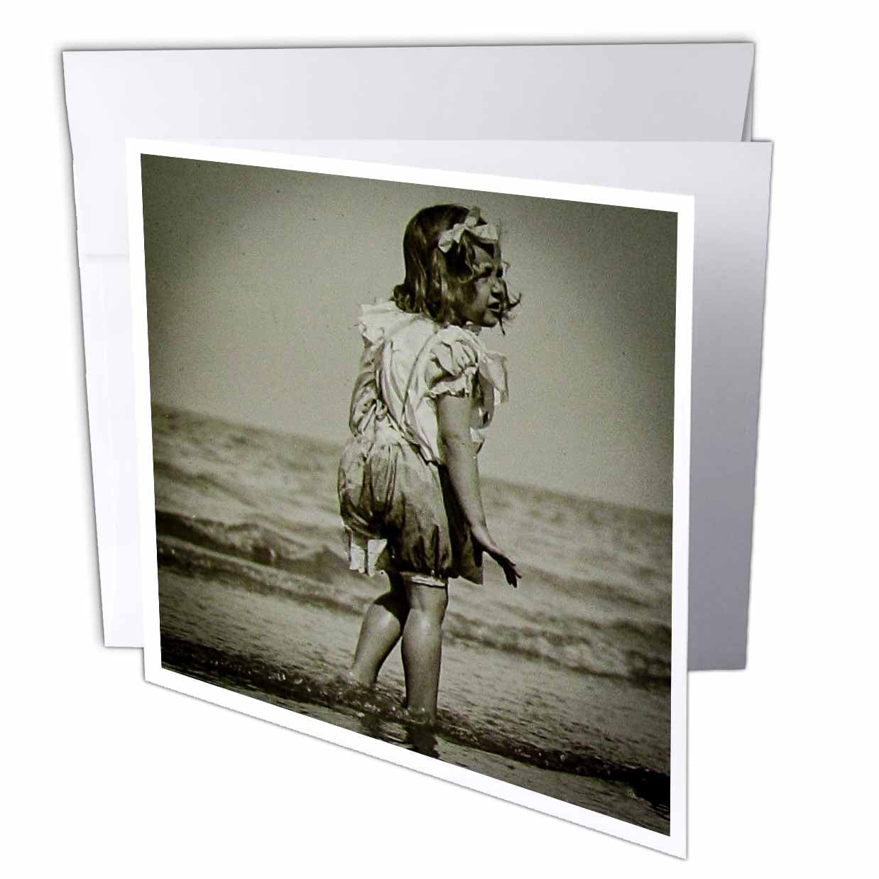 Vintage Little Girl At The Beach Victorian Era Circa 1890S 1 Greeting Card With Envelope Gc-301269-5
