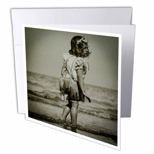 Vintage Little Girl At The Beach Victorian Era Circa 1890S 1 Greeting Card With Envelope Gc-301269-5