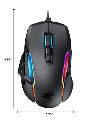 ROCCAT Kone AIMO Remastered Gaming Mouse - Optical, RGB, 23 Keys, 16,000 DPI, Ergonomic, Black