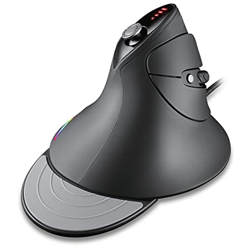 MOJO Silent Vertical Gaming Mouse - Ergonomic Mouse for PC Gaming w/ 4 Directional Joystick Buttons  Adjustable DPI (1000-10000)  Custom Software  Macros  and More