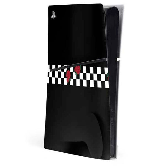 Skinit Decal Gaming Skin Compatible with PS5 Slim Digital Edition Console - Rose Checkerboard Design