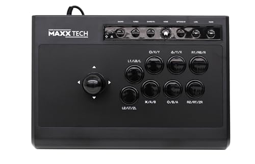 Maxx Tech Arcade Fight Stick - Multiplatform VIEWLIX Layout, Turbo Function, Black, Model 1264129, Compatible with PC, Switch, PS4, Xbox
