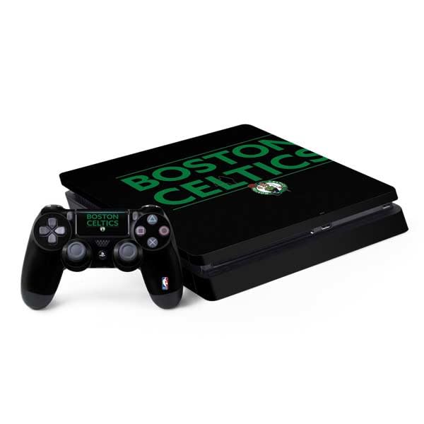 Skinit Decal Gaming Skin Compatible with PS4 Slim Bundle - Officially Licensed NBA Boston Celtics Standard - Black Design