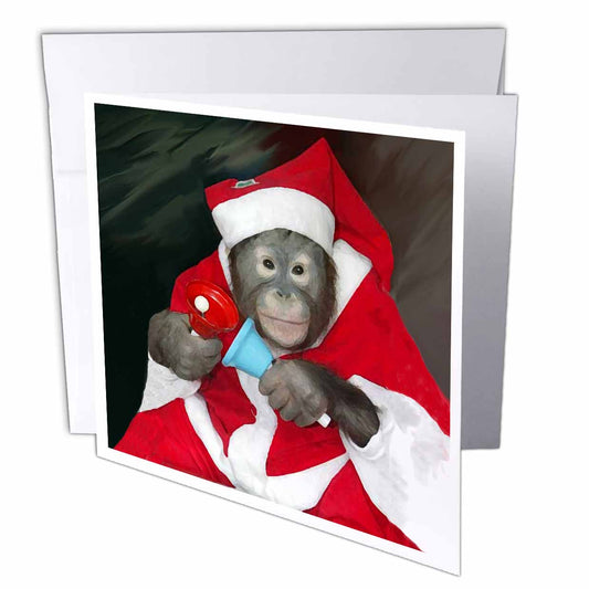 3Drose Christmas Monkey, Greeting Cards, 6 X 6 Inches, Set Of 6