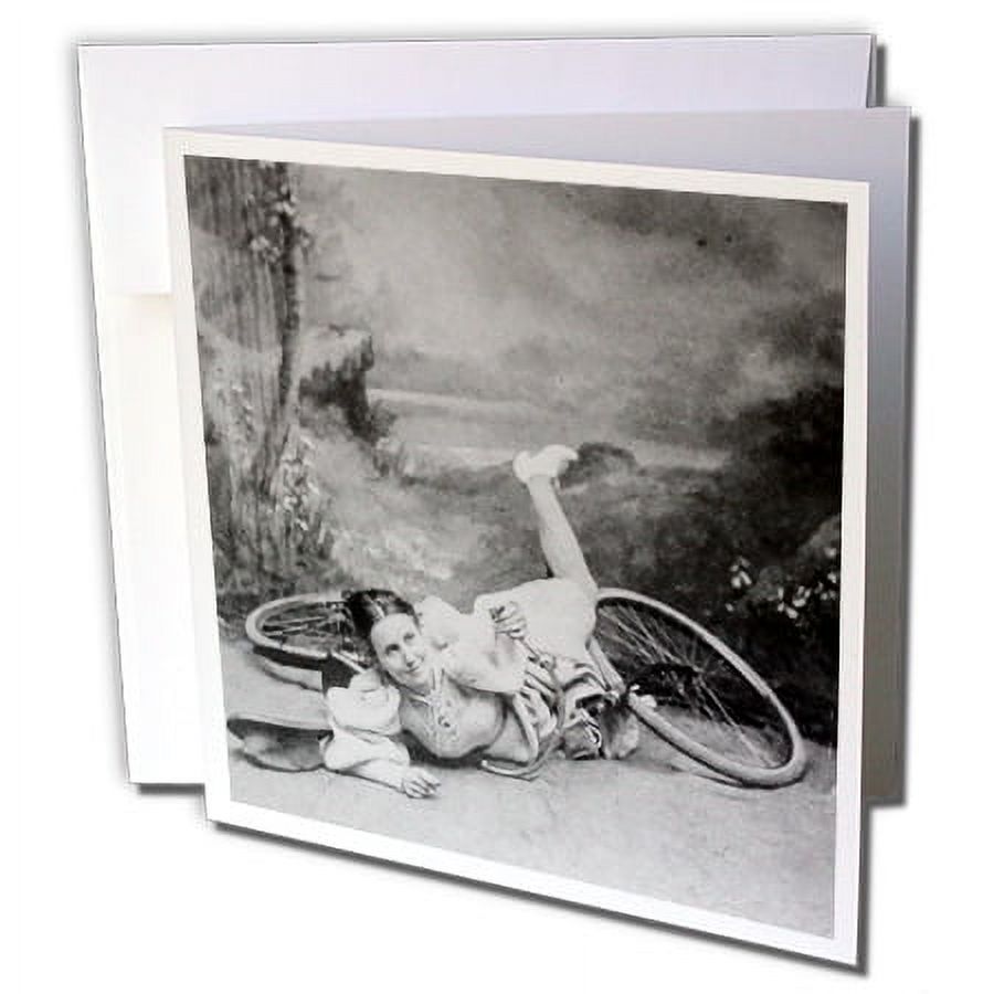 3Drose Vintage Stereoview Card Lady In A Biking Accident Circa 1890S - Greeting Card, 6 By 6-Inch