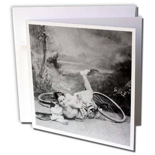 3Drose Vintage Stereoview Card Lady In A Biking Accident Circa 1890S - Greeting Card, 6 By 6-Inch