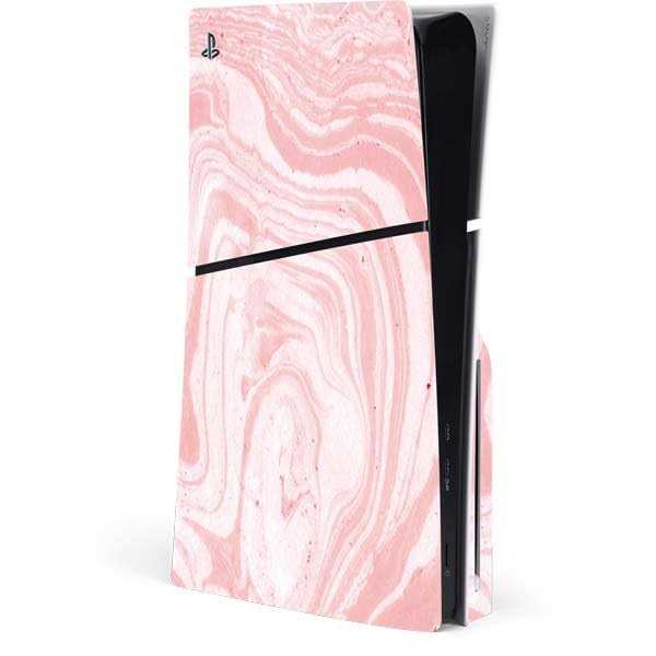 Skinit Decal Gaming Skin Compatible with PS5 Slim Disk Console - Pink Marbling Design