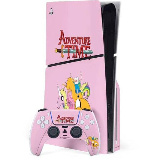 Skinit Decal Gaming Skin Compatible with PS5 Slim Disk Bundle - Officially Licensed Adult Swim Adventure Time Riding in a Unicorn Design